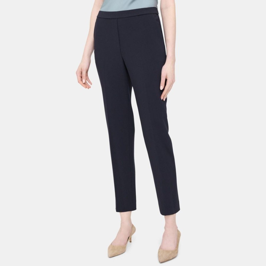 Women Theory Outlet | Slim Cropped Pull-On Pant In Crepe Deep Navy