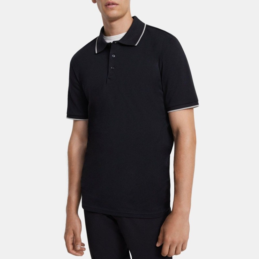 Men Theory Outlet | Relaxed Polo Shirt In Cotton Pique Black/Opal