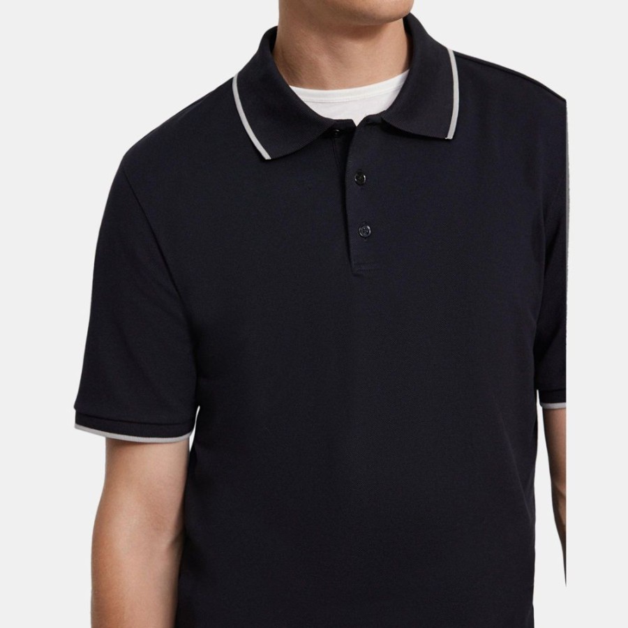 Men Theory Outlet | Relaxed Polo Shirt In Cotton Pique Black/Opal