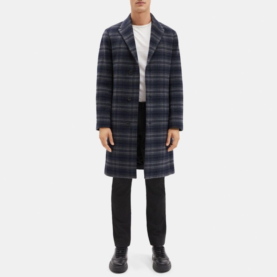 Men Theory Outlet | Tailored Coat In Recycled Wool Melton Baltic Multi