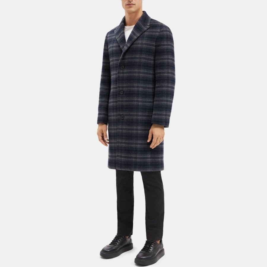 Men Theory Outlet | Tailored Coat In Recycled Wool Melton Baltic Multi