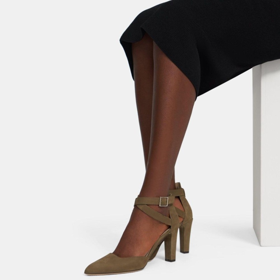 Women Theory Outlet | Ankle Wrap Heel In Nubuck Dark Sprig