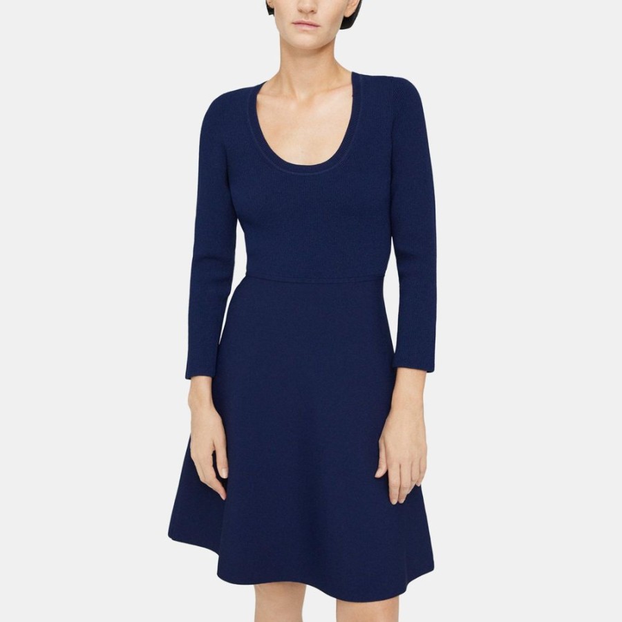 Women Theory Outlet | Flared Mini Dress In Crepe Knit Midnight