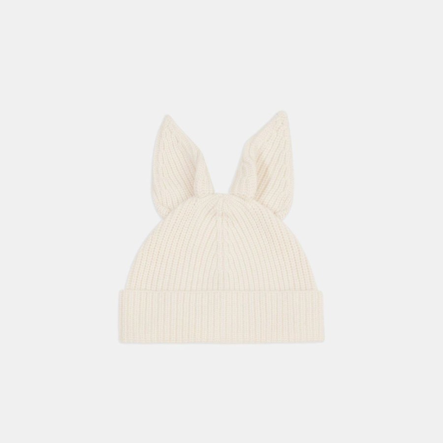 Women Theory Outlet | Bunny Beanie In Ribbed Cashmere Ivory