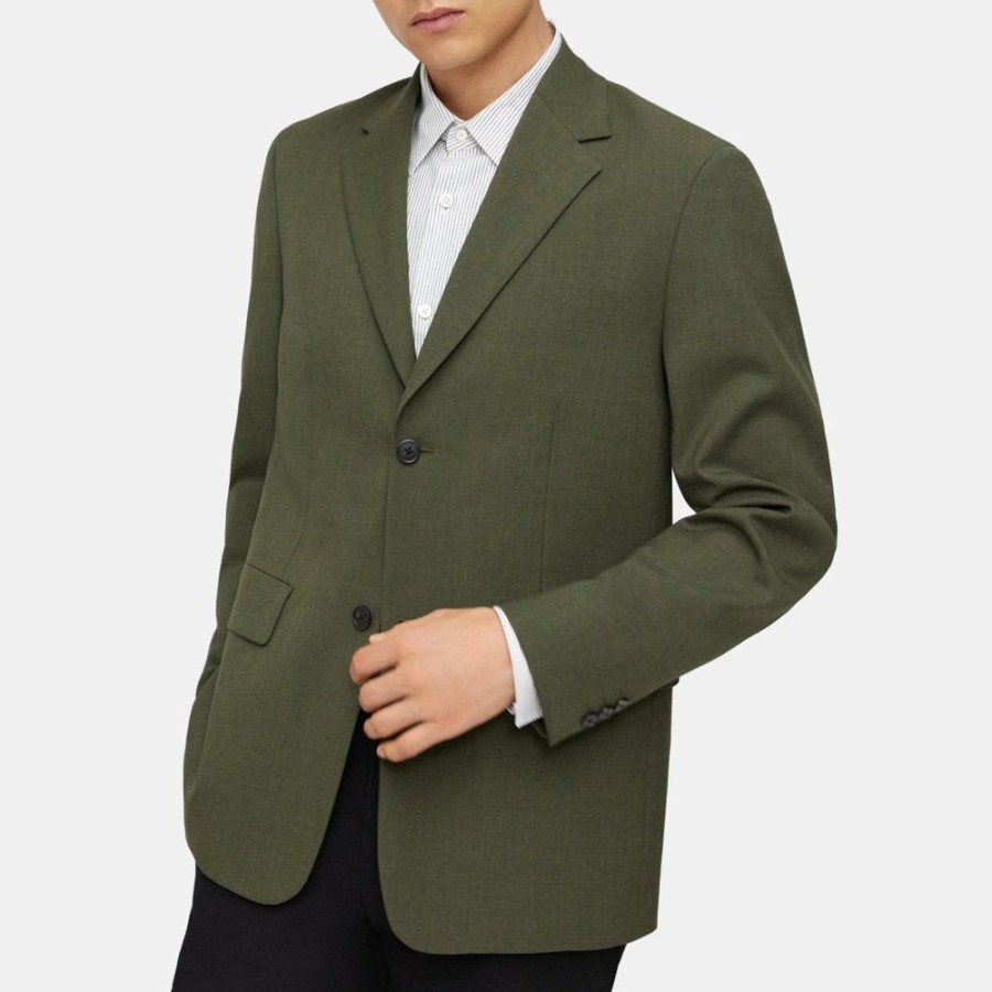 Men Theory Outlet | Blazer In Wool Blend Twill Olive Branch Mel