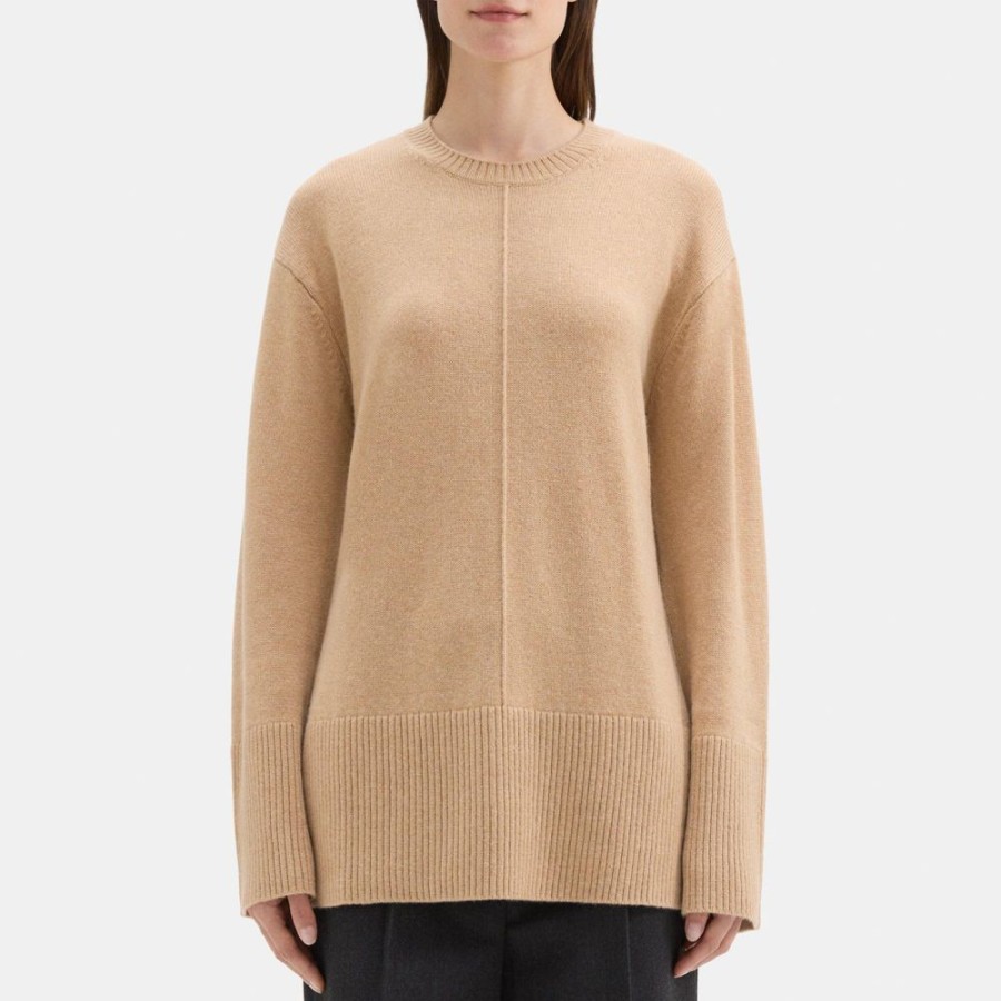 Women Theory Outlet | Oversized Crewneck Sweater In Wool-Cashmere Medium Camel