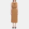 Women Theory Outlet | Sleeveless Cowl Neck Dress In Viscose-Blend Pique Cocoa Creme