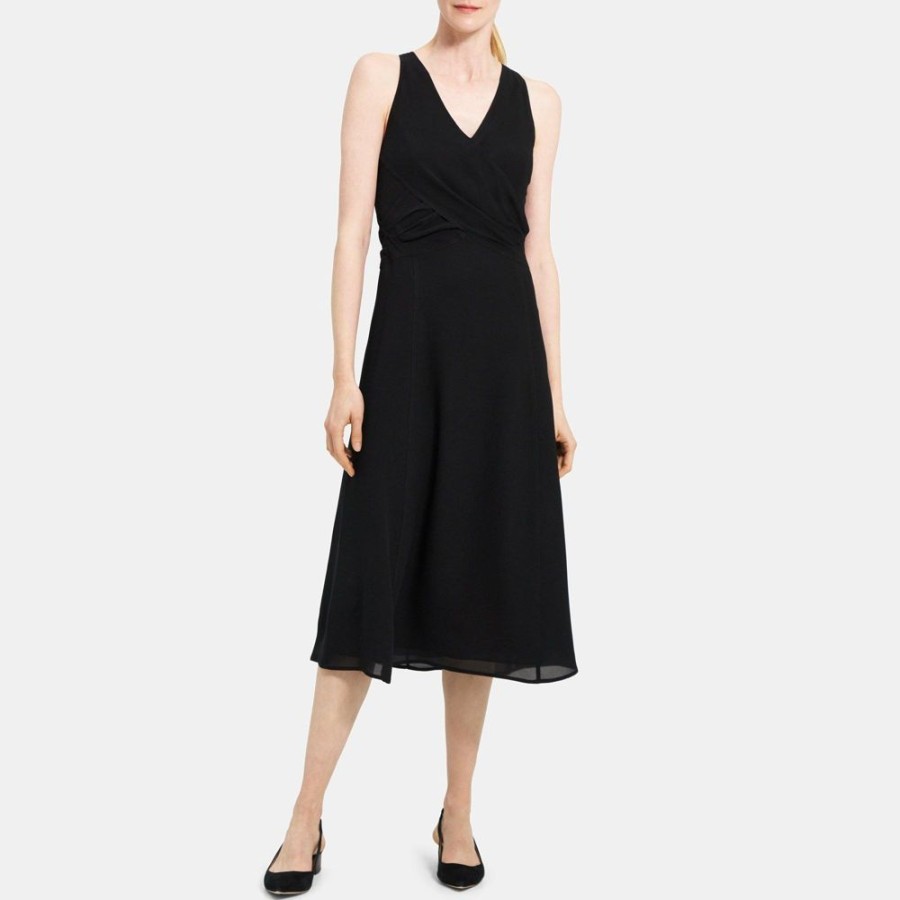 Women Theory Outlet | Sleeveless Wrap Dress In Silk Crepe Black