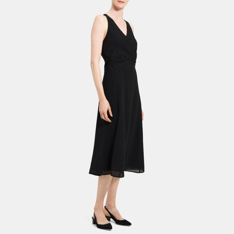 Women Theory Outlet | Sleeveless Wrap Dress In Silk Crepe Black