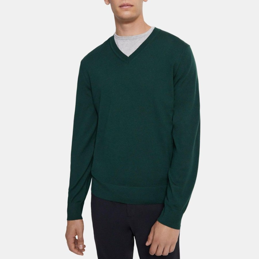 Men Theory Outlet | V-Neck Sweater In Merino Wool Pine