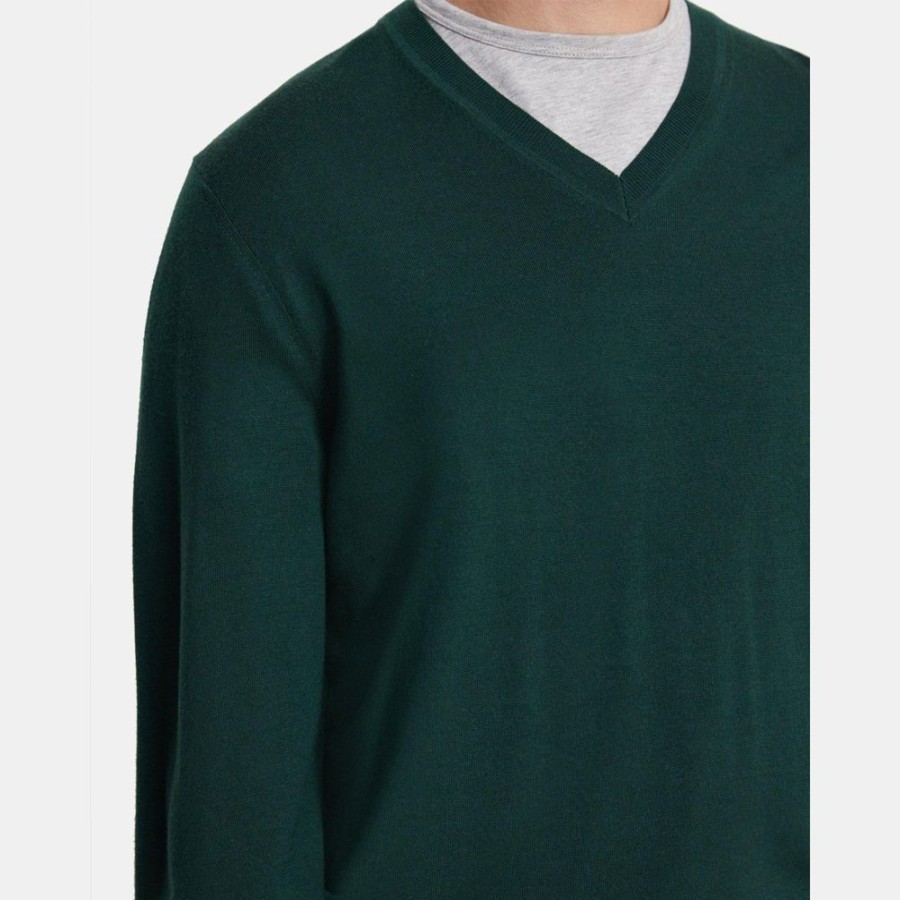 Men Theory Outlet | V-Neck Sweater In Merino Wool Pine