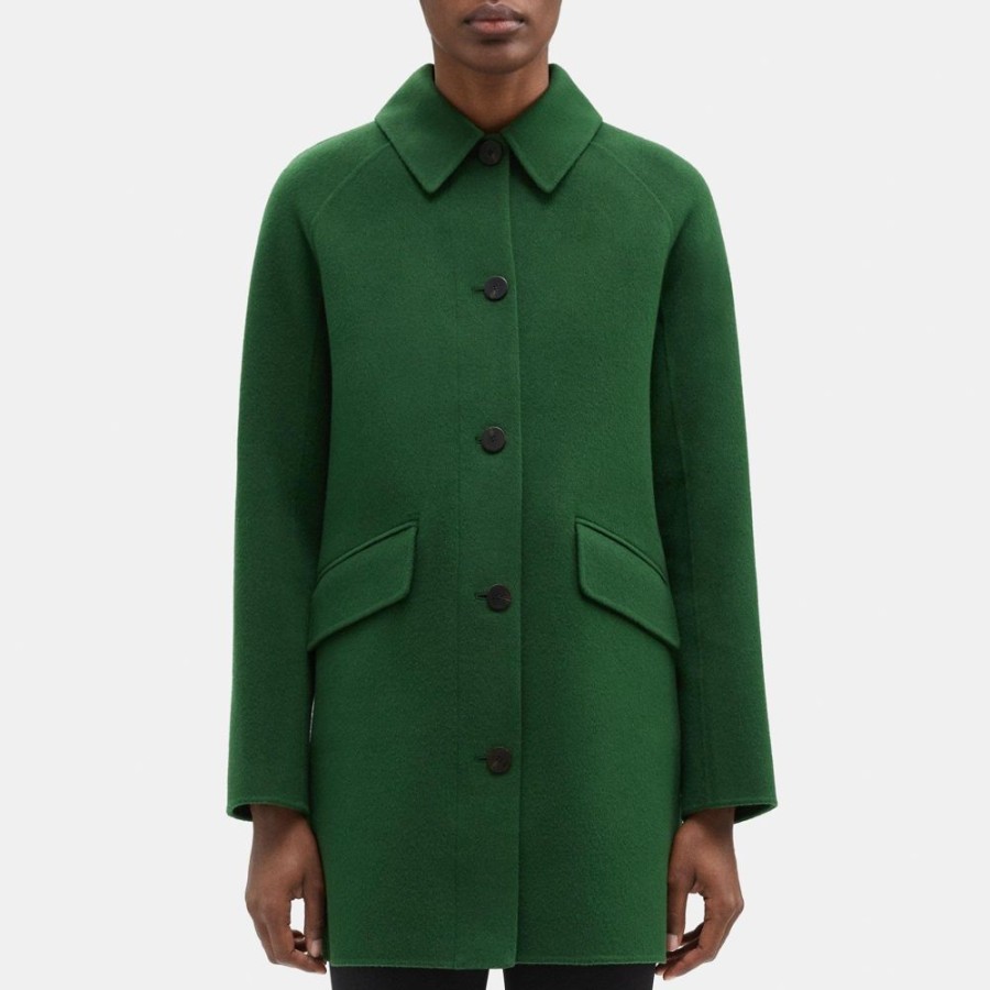 Women Theory Outlet | Caban Coat In Double-Face Wool-Cashmere Dark Clover