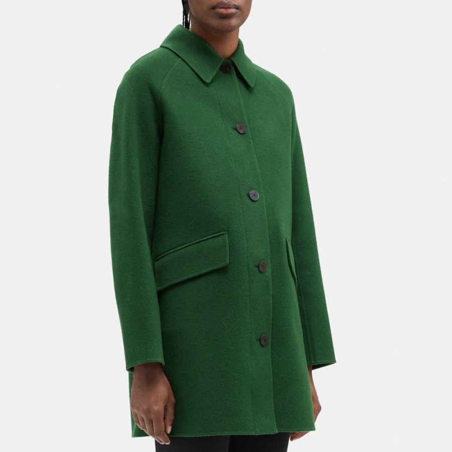 Women Theory Outlet | Caban Coat In Double-Face Wool-Cashmere Dark Clover