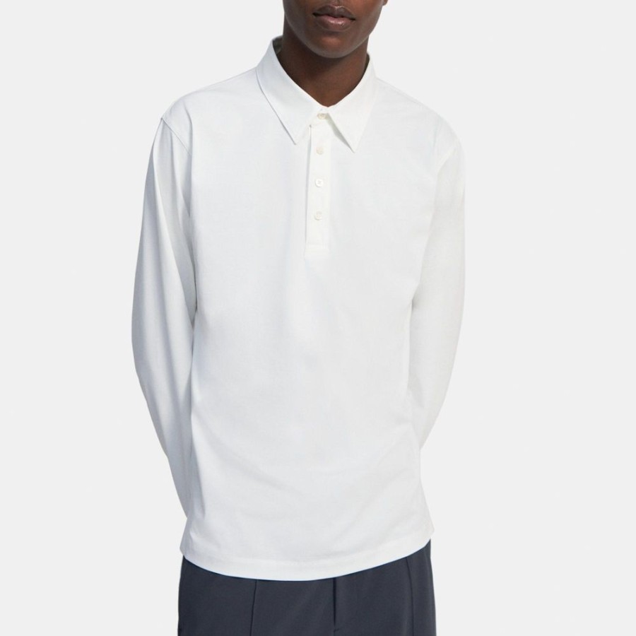 Men Theory Outlet | Long-Sleeve Polo In Structure Knit White