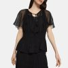 Women Theory Outlet | Tie Neck Top In Crinkled Silk Chiffon Black