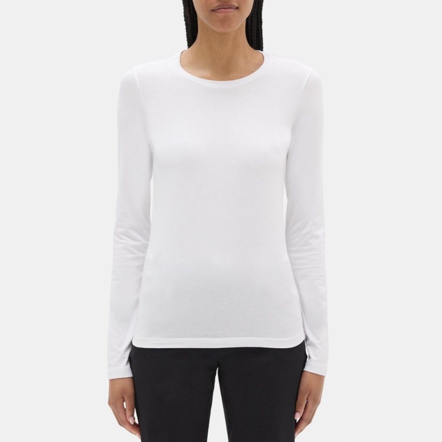 Women Theory Outlet | Long-Sleeve Tee In Stretch Cotton White