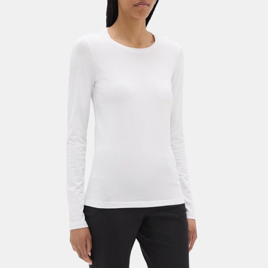 Women Theory Outlet | Long-Sleeve Tee In Stretch Cotton White