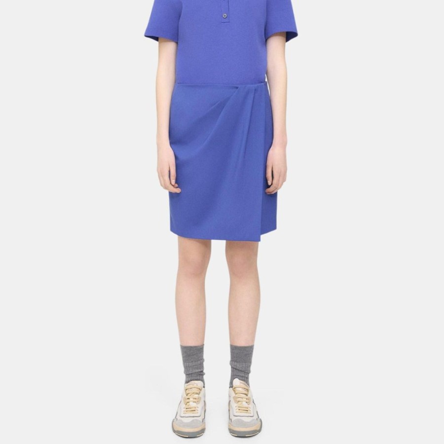 Women Theory Outlet | Wrap Skirt In Wool Gabardine Bluefin