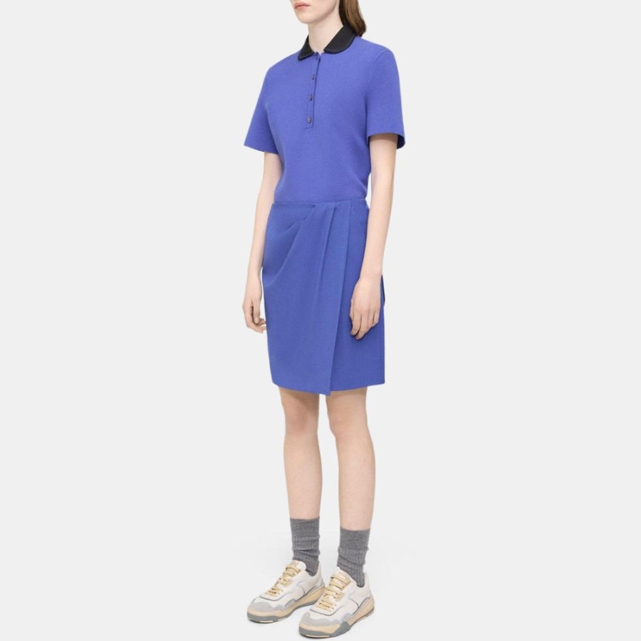 Women Theory Outlet | Wrap Skirt In Wool Gabardine Bluefin