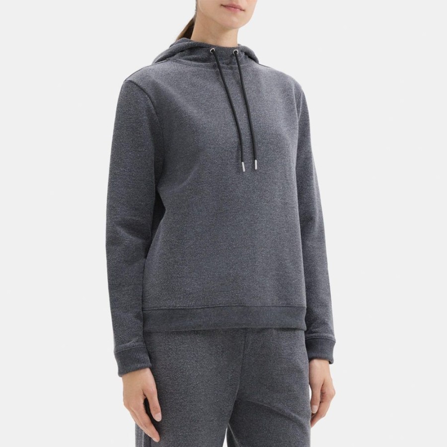 Women Theory Outlet | Mock Neck Hoodie In Cloud Fleece Charcoal Melange