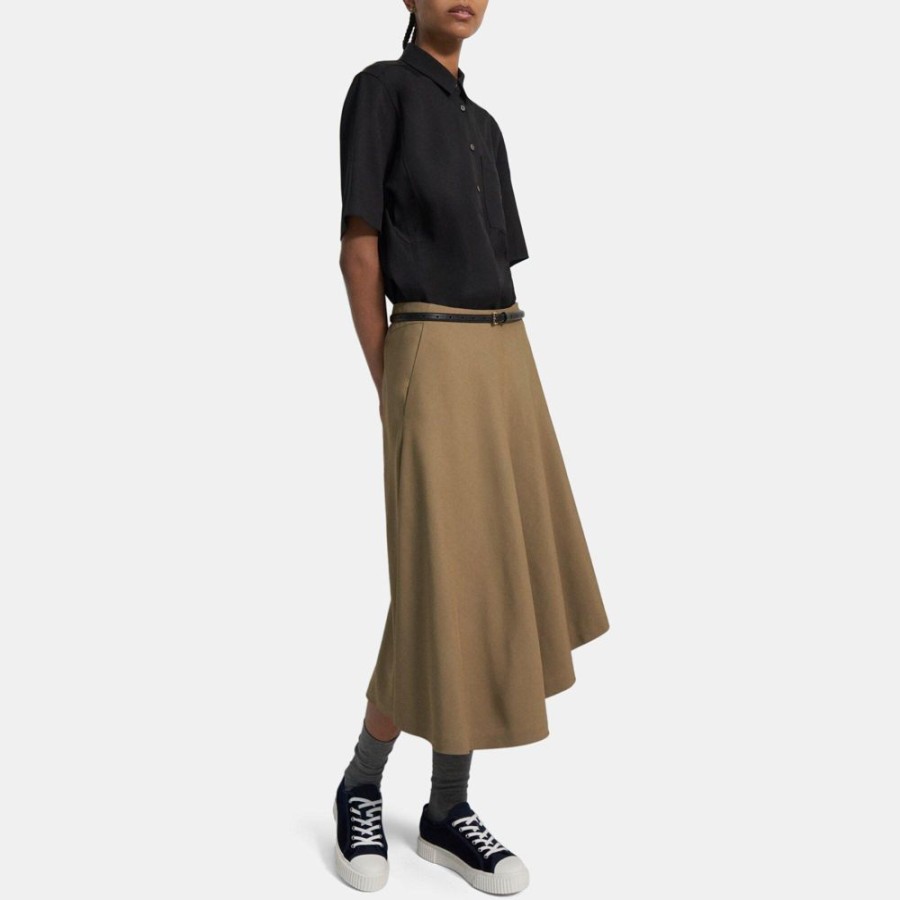 Women Theory Outlet | Asymmetrical Wool-Viscose Skirt Dark Beige