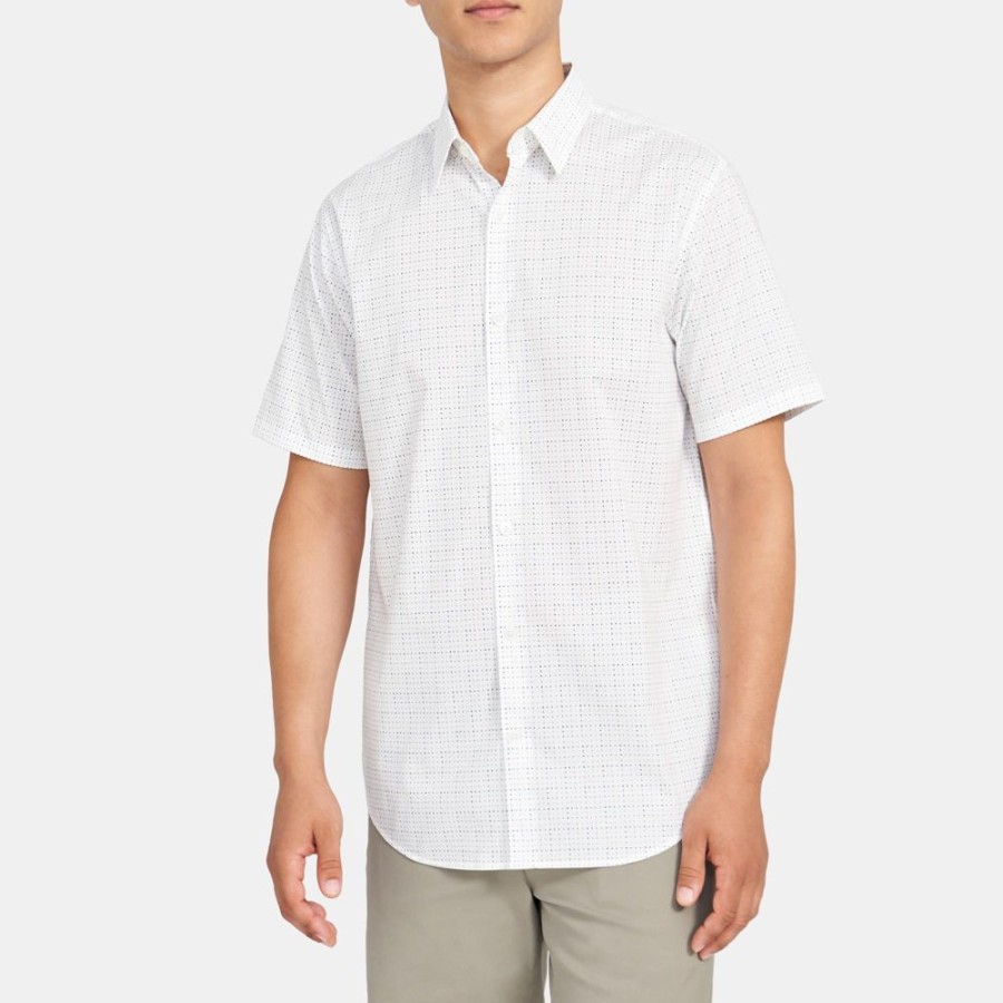 Men Theory Outlet | Short-Sleeve Shirt In Stretch Cotton White Multi