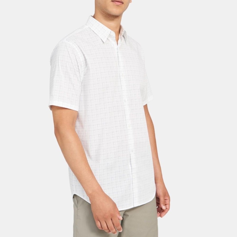 Men Theory Outlet | Short-Sleeve Shirt In Stretch Cotton White Multi