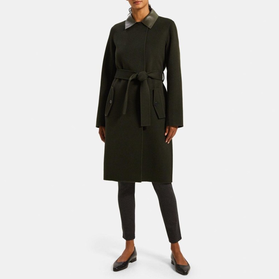 Women Theory Outlet | Relaxed Trench Coat In Double-Face Wool-Cashmere Pine