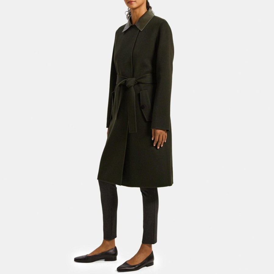 Women Theory Outlet | Relaxed Trench Coat In Double-Face Wool-Cashmere Pine