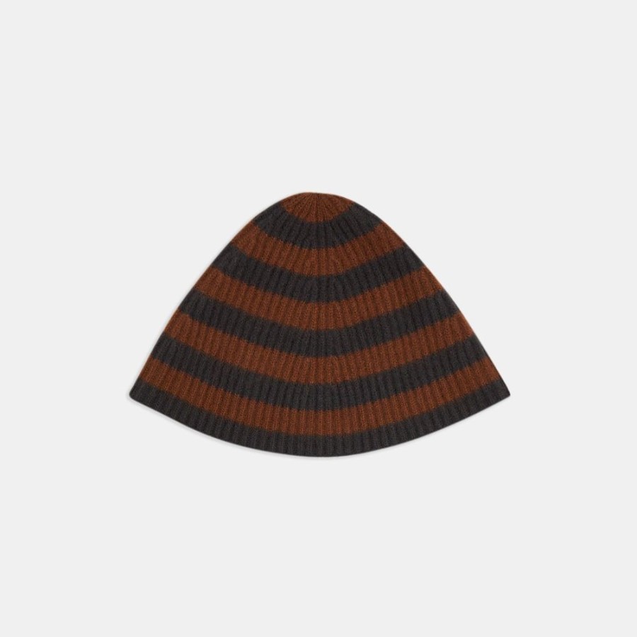 Women Theory Outlet | Striped Cap In Ribbed Wool Charcoal/Brown