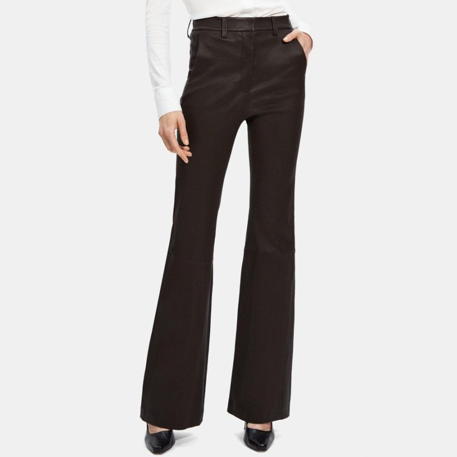 Women Theory Outlet | Flared High-Waist Pant In Leather Chocolate Brown