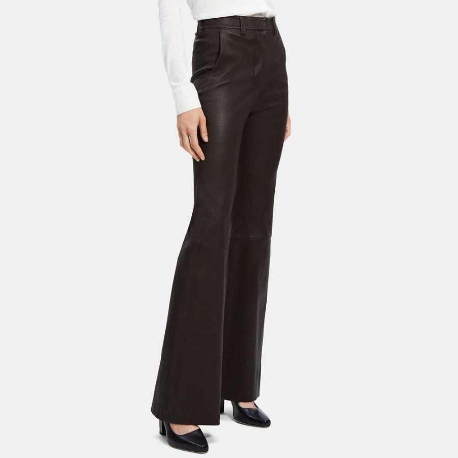 Women Theory Outlet | Flared High-Waist Pant In Leather Chocolate Brown