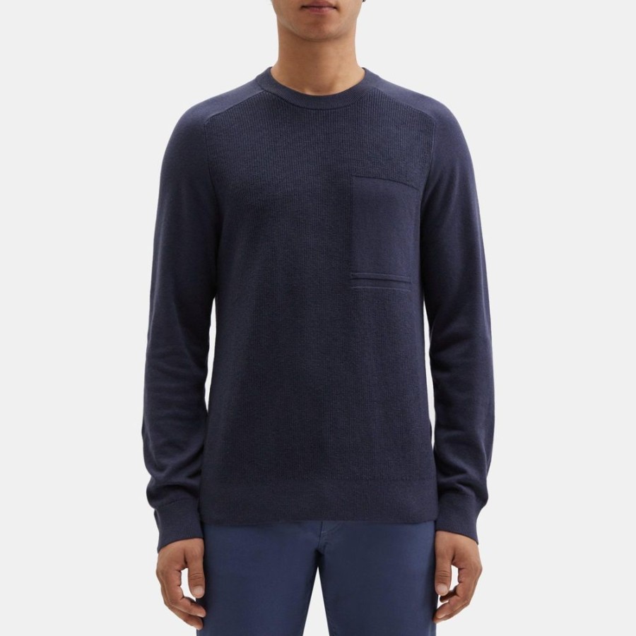 Men Theory Outlet | Ribbed Crewneck Sweater In Cotton-Cashmere Navy