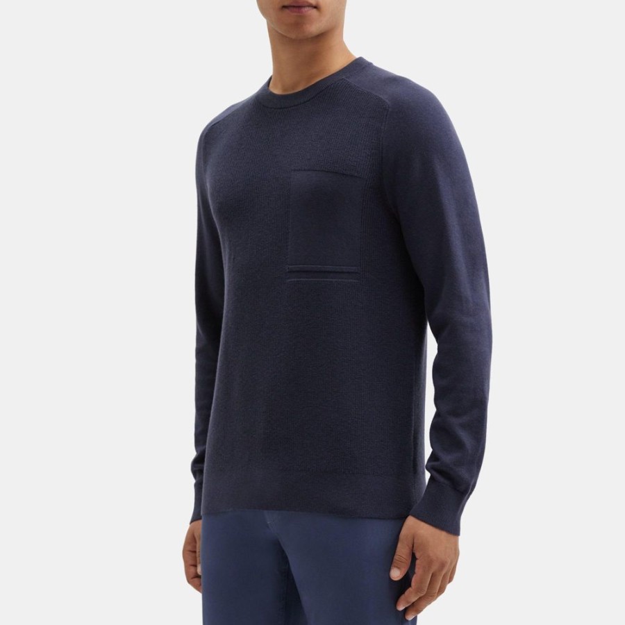 Men Theory Outlet | Ribbed Crewneck Sweater In Cotton-Cashmere Navy