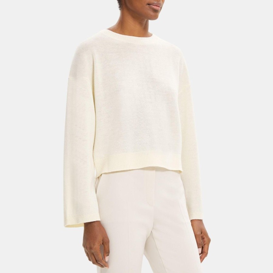 Women Theory Outlet | Button-Back Sweater In Wool-Linen White