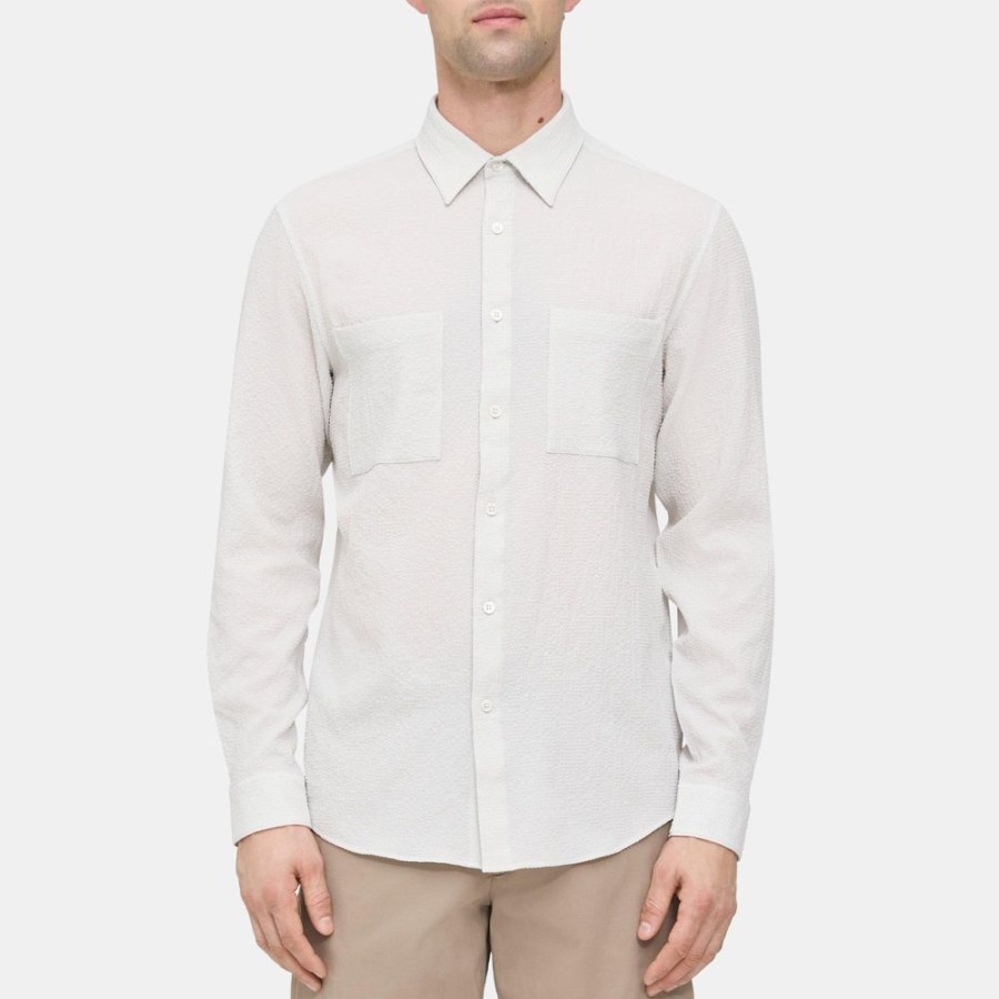 Men Theory Outlet | Standard-Fit Shirt In Gingham Seersucker Plush