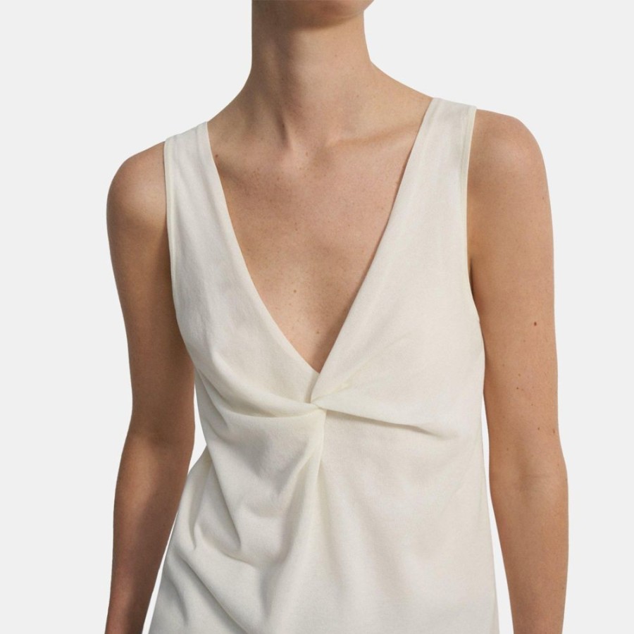 Women Theory Outlet | Twisted Tank Top In Cotton Blend Ivory