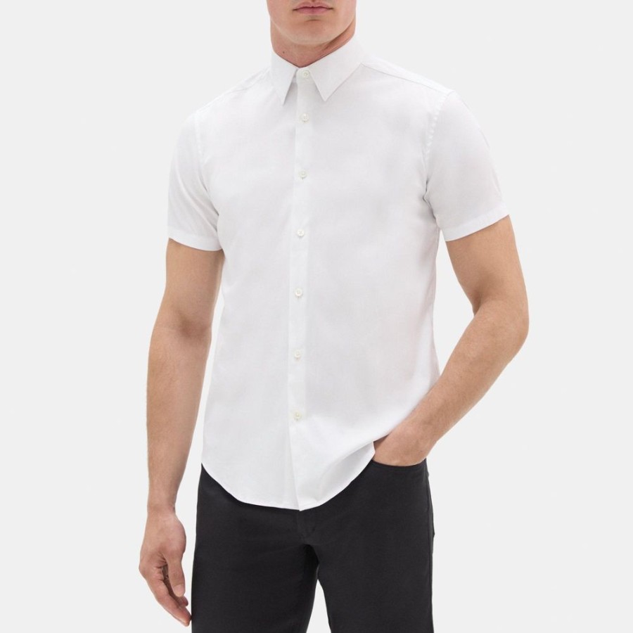 Men Theory Outlet | Tailored Short-Sleeve Shirt In Stretch Cotton White