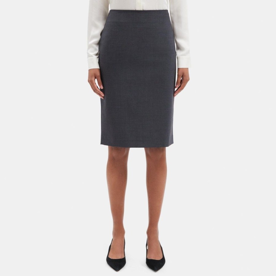 Women Theory Outlet | Pencil Skirt In Stretch Wool Charcoal Melange