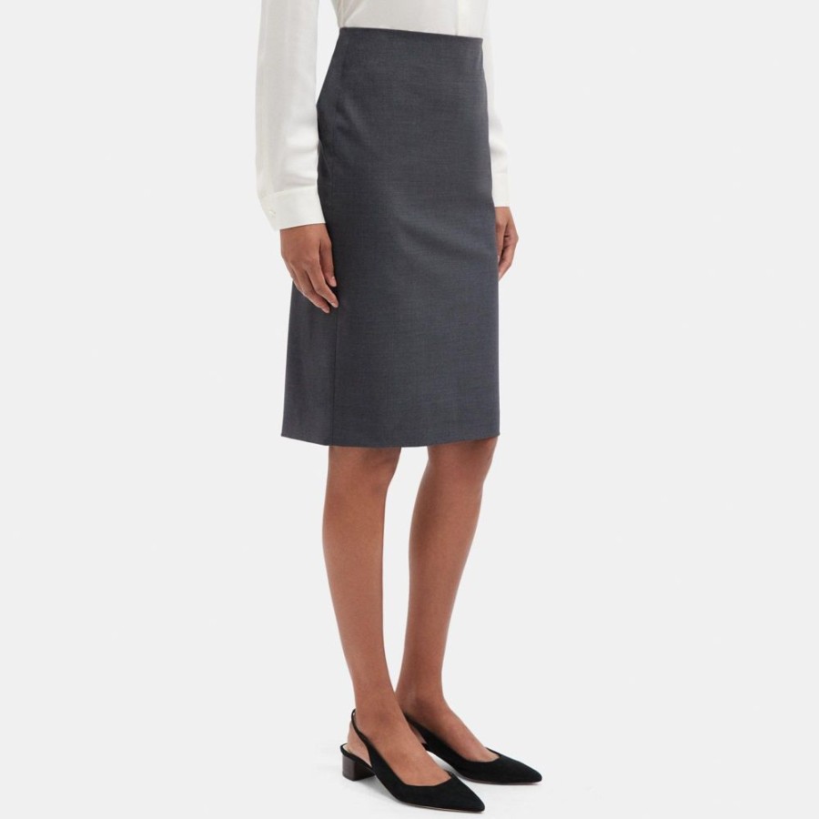 Women Theory Outlet | Pencil Skirt In Stretch Wool Charcoal Melange