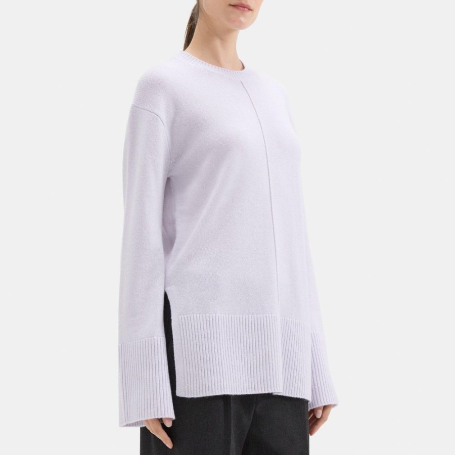 Women Theory Outlet | Oversized Crewneck Sweater In Wool-Cashmere Silver