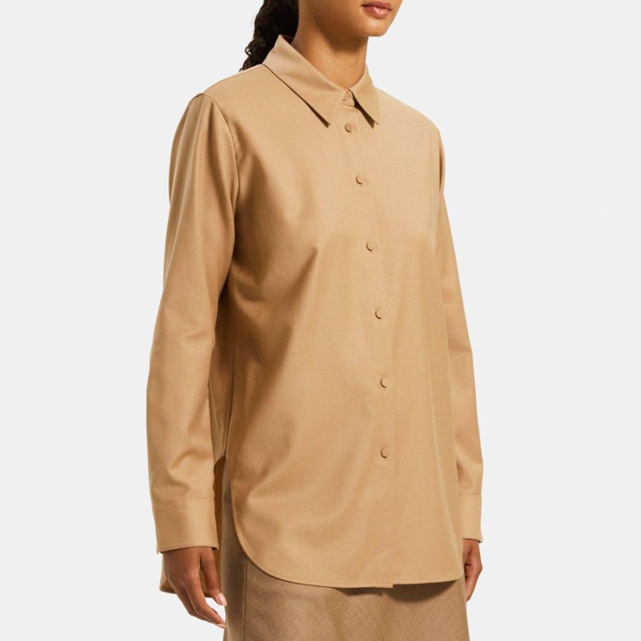 Women Theory Outlet | Menswear Shirt In Wool-Blend Flannel Camel