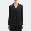 Women Theory Outlet | Collared Blouse In Crushed Satin Black