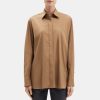 Women Theory Outlet | Menswear Shirt In Stretch Cotton Truffle