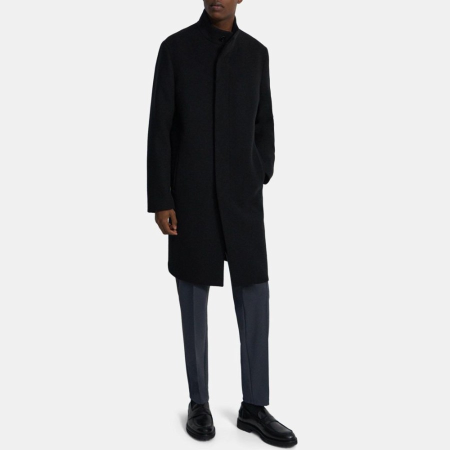 Men Theory Outlet | Single-Breasted Coat In Recycled Wool Melton Black