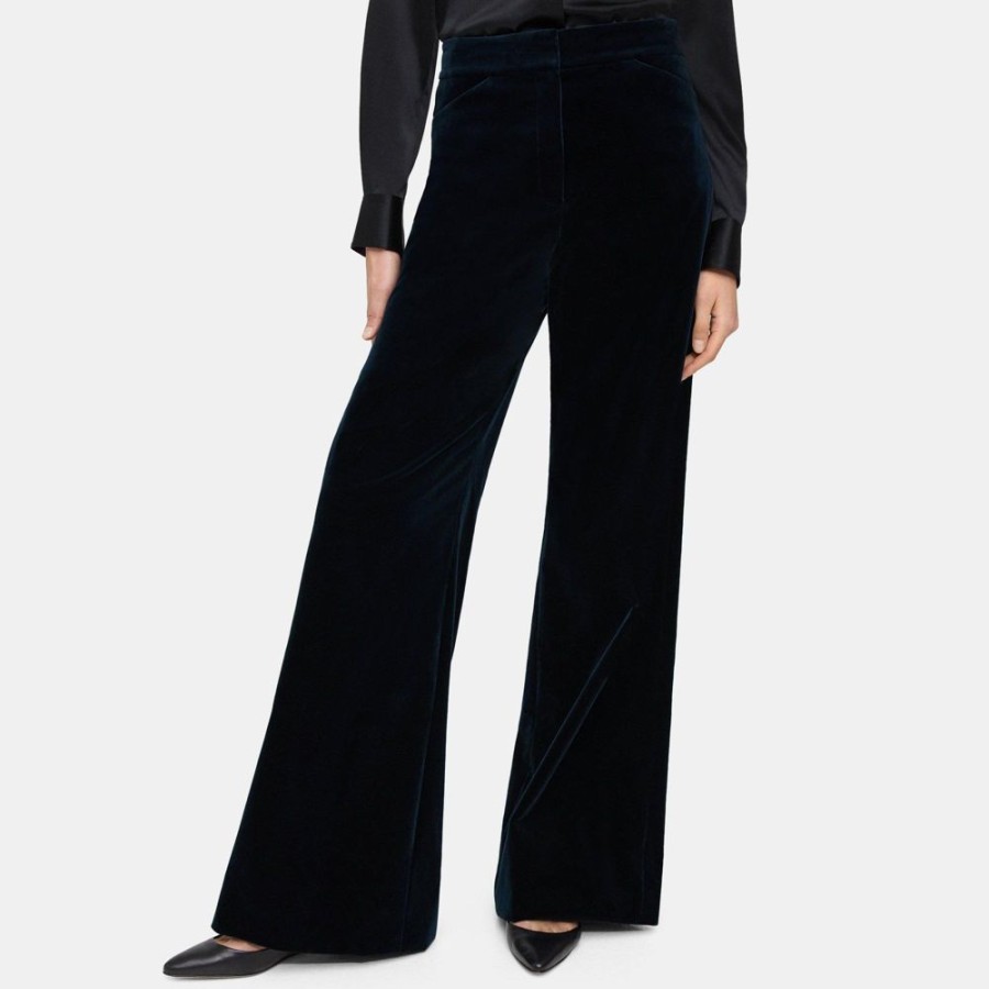 Women Theory Outlet | Wide-Leg Pant In Stretch Velvet Baltic