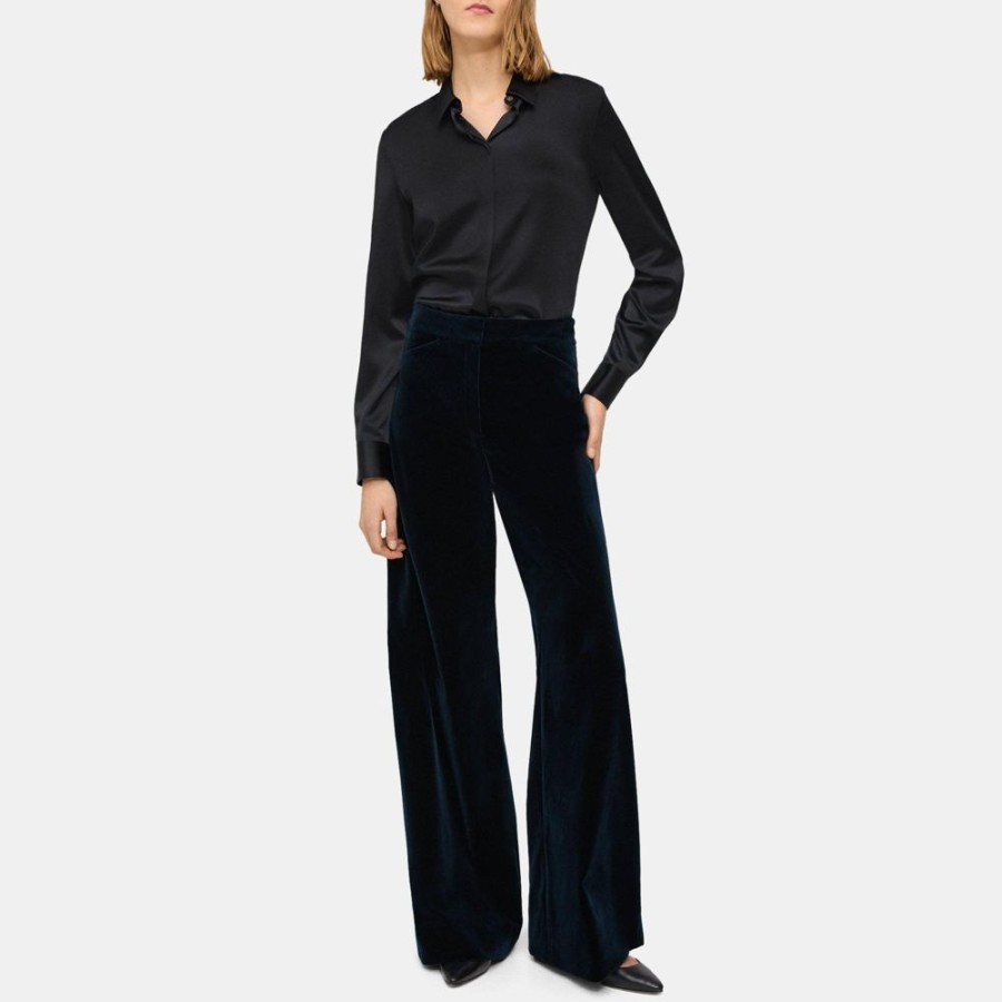 Women Theory Outlet | Wide-Leg Pant In Stretch Velvet Baltic