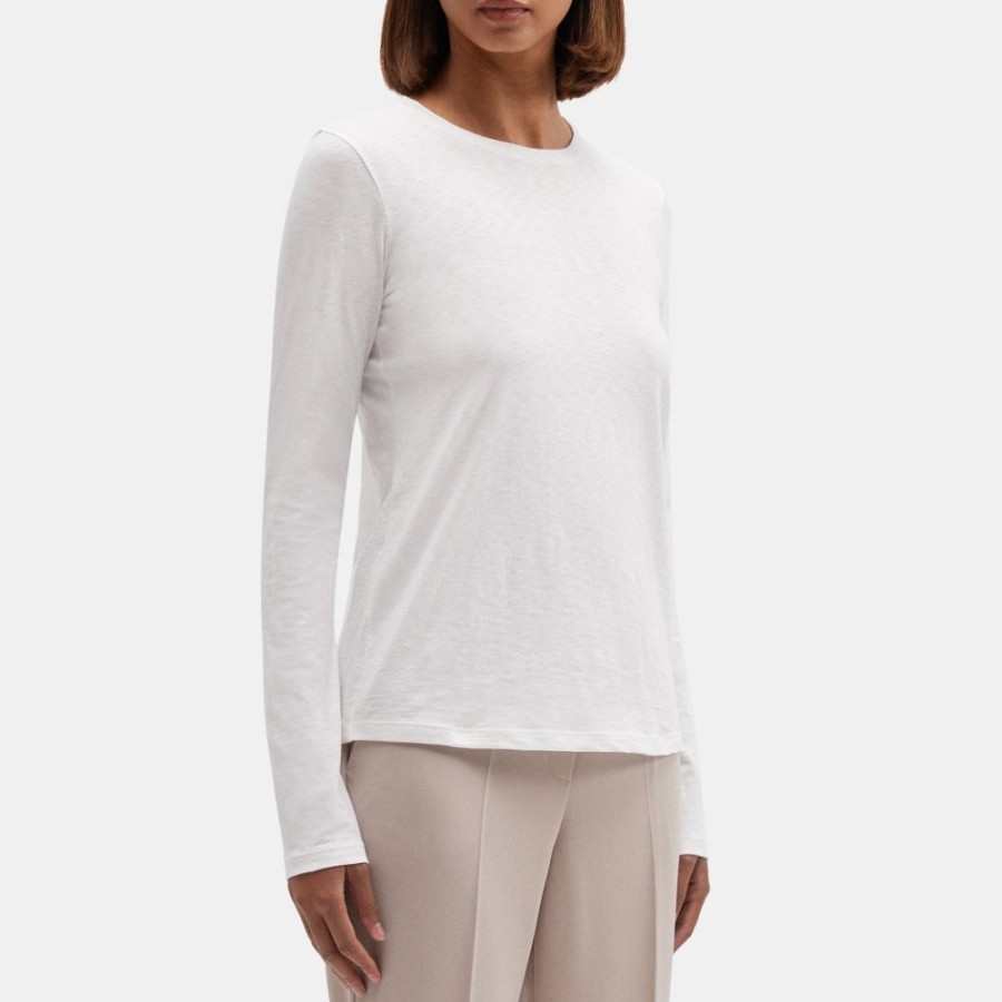 Women Theory Outlet | Long-Sleeve Tee In Slub Cotton White