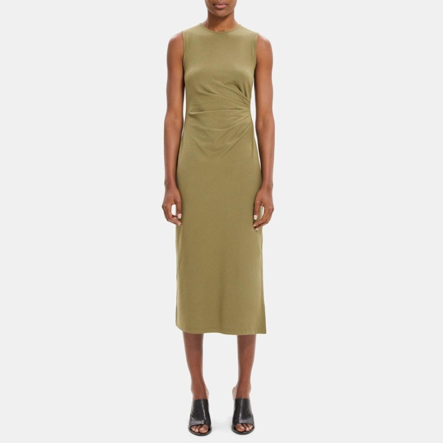 Women Theory Outlet | Sleeveless Sheath Dress In Stretch Cotton-Modal Burnt Olive