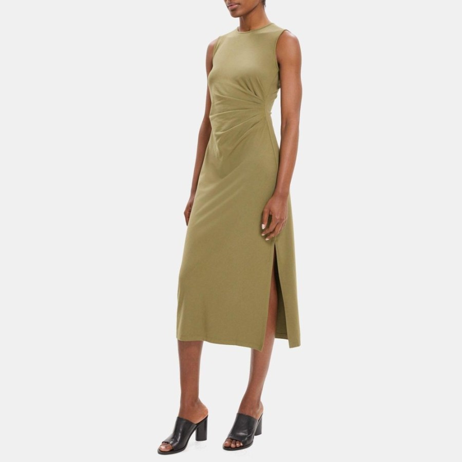 Women Theory Outlet | Sleeveless Sheath Dress In Stretch Cotton-Modal Burnt Olive